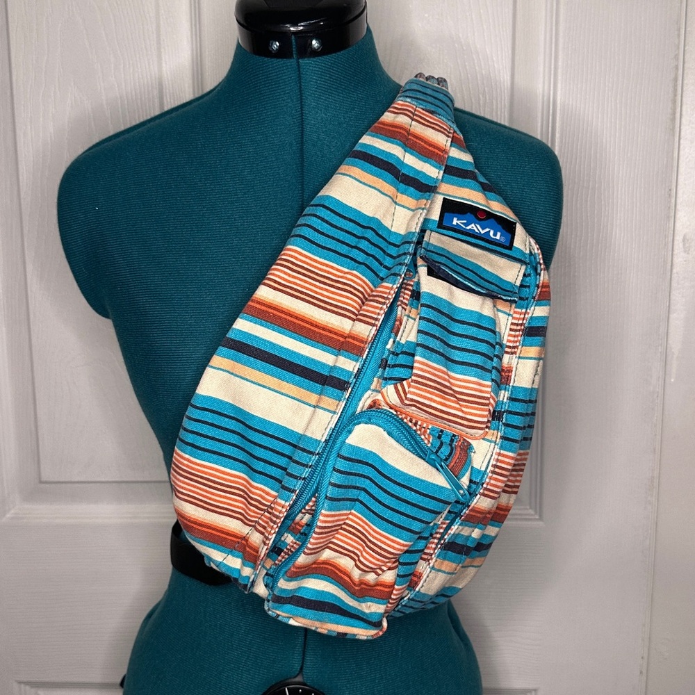Kavu Vibrant Stripe Belt Bag - Blue and Orange